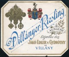 Villányer-Riesling italcímke, kis szakadással