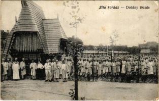 1915 Budapest IX. Zita kórház a Gyáli úton, Dohány tőzsde sérült katonákkal (EK)