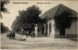 1917 Kecel, Kossuth Lajos utca, Szász Ignác (?) üzlete, lovaskocsi. Vető Szilárd kiadása