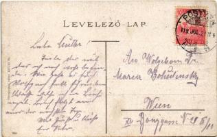 1918 Pöstyén, Pistyán, Piestany; Ferenc József út, üzletek, fürdő szálloda / street, shops, spa hote...