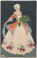 Hímzett hölgy / Art Nouveau lady, embroidered. B.K.W.I. 384-1. s: Mela Koehler
