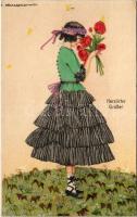 Herzliche Grüsse / Art Nouveau lady. B.K.W.I. 178-1. s: Mela Koehler (Rb)