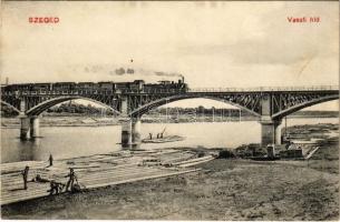 1911 Szeged, Vasúti híd, gőzmozdony, faúsztatás