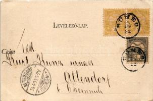 1900 Sümeg, Kossuth Lajos utca, üzletek, kávéház. Horváth Gábor kiadása (EK)