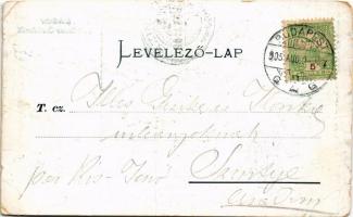 1905 Budapest I. Üdvözlet a Politikus Greizlertől, étterem, vendéglő, belső, kert. Koronaőr utca 6. ...