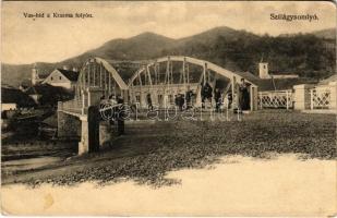 1909 Szilágysomlyó, Simleu Silvaniei; Vas híd a Krasma (Kraszna) folyón. Ifj. Weisz Ignác Nemzeti Bazár kiadása / Crasna bridge (ragasztónyom / gluemark)