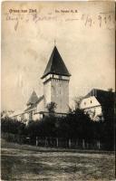 1911 Vessződ, Veseud-Agnita, Zied; Evangélikus Erődtemplom / Lutheran castle church / Biserica fortificata (ragasztónyom / gluemark)