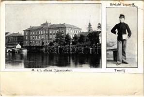 1900 Lugos, Lugoj; M. kir. állami főgimnázium, tanuló / grammar school, student (ragasztónyom / glue mark)