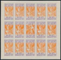 ~1930 Szakirodalomban ismeretlen Gamma Philatelia szép bélyegzést propagáló FOGAZATLAN levélzáró kisív narancssárga színben, lila szöveggel, középen fordított bélyeg / label imperforate mini sheet, orange