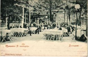 1901 Budapest XIV. Városliget, Wampetics F. vendéglője, kert pincérekkel. Divald Károly kiadása (fl)
