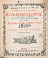 1857 Pest, Trattner és Károlyi nemzeti kalendároima, benne vaspályának indulása és érkezése, első és...