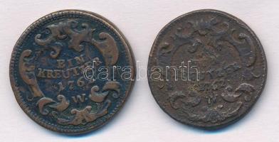 Ausztria 1762W 1kr Cu "Mária Terézia" + 1762W 1kr Cu "I. Ferenc" T:2-,3 patina
...