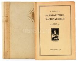 Huizinga, Johan 2 db műve: J. Huizinga: A középkor alkonya. Ford.: Szerb Antal. Az európai kultúra története. Bp., [1938], Athenaeum, 308 p. Első kiadás. Oldalszámozáson kívüli, fekete-fehér képtáblákkal. Kiadói egészvászon-kötés, kissé foltos, egyébként jó állapotban. + Patriotizmus, nacionalizmus. Ford.: Szentkúty Pál. Vita nova 1. Bp., [1941], Danubia. Egyetlen kiadás. Kiadói papírkötés.