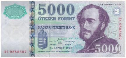 1999. 5000Ft &quot;BC 0888507&quot; T:II- / Hungary 1999. 5000 Forint &quot;BC 0888507&quot; C:VF Adamo F57.2