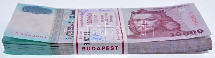 1998. 10.000Ft (100x) sorszámkövetők "AA 9982601 - AA 9982501", eredeti Magyar Nemzeti Ban...