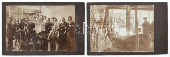 1911 Kecskemét, Részvény Nyomda a földrengéskor, 2 db keményhátú fotó kopásnyomokkal, 12×16 cm