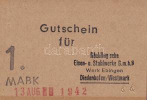 Német 3. Birodalom /Diedenhofen/ "Werk Ebingen" 1942. 1M T:I R!