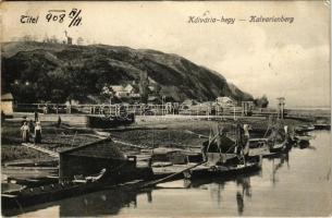 1908 Titel, Kálvária hegy és kápolna, kikötő, halászhajók / Kalvarienberg / calvary hill and chapel, port, fishing boats (EB)