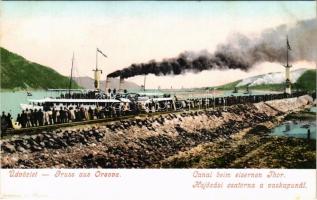 Orsova, Hajózási csatorna a Vaskapunál. Hutterer G. / Canal beim Eisernes Thor / port, canal, arriving steamship