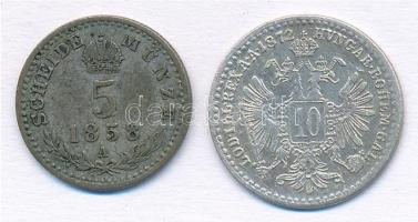 Ausztria 1858A 5kr Ag "Ferenc József" + 1872. 10kr Ag "Ferenc József" T:2,2- pat...