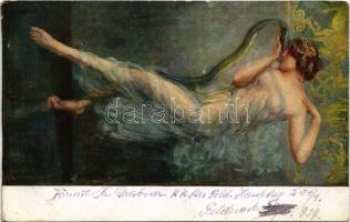 1917 Salambo / Erotic nude lady art postcard s: Cesare Fratino + K.k. Res. Feldhaubitzregiment 201. Batterie 1. (vágott / cut)