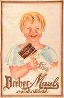 cca 1920-1930 Dreher-Maul csokoládé, színes litografált reklám plakát, Bp., én., Magyar és Kämpfner Litográfia-ny., jelzett a nyomaton (S. Galambos), kis lapszéli gyűrődésekkel, szakadásokkal, 95x63 cm