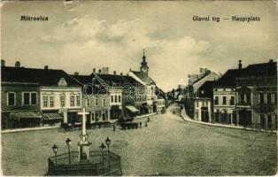 Szávaszentdemeter, Mitrovice, Mitrovitz an der Save, Sremska Mitrovica; Glavni trg / Hauptplatz / Fő tér, üzletek. Isidor Weiss kiadása / main square, shops (szakadás / tear)