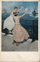 1917 Auf Wiedersehen! Kriegspostkarten von B. Wennerberg Nr. 18. / WWI German Navy art postcard, farewell s: B. Wennerberg (kopott sarkak / worn corners)