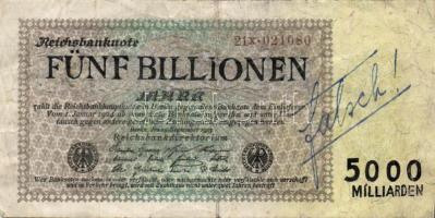 Német Birodalom / Weimari Köztársaság 1923. Fünf Billionen" korabeli hamisítvány felfedezve, "falsch" felirattal ellátva! T:III
