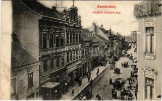 1912 Szombathely, Erzsébet királyné utca, Kemény József üzlete a Jocker Clubhoz, piac, Babics István Kígyó gyógyszertára. Granitz Vilmos kiadása