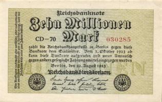 Német Birodalom / Weimari Köztársaság 1923. 10.000.000M 3 klf vízjellel T:I