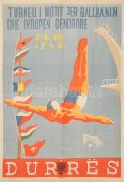 1948 Turneu i notit per Balkanin dhe Evropen qendrore - Balkán-kupa (úszás, vízilabda, stb.) plakátja, hajtott, 102×68 cm