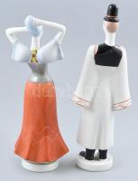 Aquincumi porcelán matyó népviseletes pár. Kézzel festett, jelzett, minimális kopással, m: 24 cm - 2...