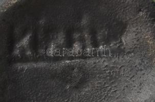 Király Károly: Kerámia szett hólyagos mázzal, 3 db-os (váza, gyertyatartó, hamutál). Jelzett, néhány...