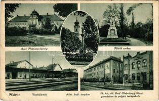 1941 Hatvan, Báró Hatvany kastély, Hősök szobra, emlékmű, vasútállomás, Római katolikus templom, M. kir. állami Gróf Klebelsberg Kunó gimnázium és polgári leányiskola (fa)