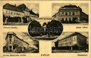 1949 Hatvan, Hatvany kastély, kastélypark, Elemi iskola, Ferenc József téri részlet, Hatvani Népbank, Gimnázium (EK)