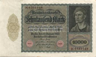 Német Birodalom / Weimari Köztársaság 1922. 10.000M alapnyomatbetű nélkül, ritkább variáns T:I-