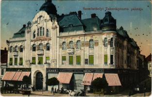 1914 Szombathely, Takarékpénztár palota, Berger, Meinl Gyula, órás és ékszerész, Marton Dávid csipkeáruháza, Fischer és Deutsch üzlete, kiadó üzlethelyiség (Rb)