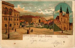 1899 (Vorläufer) Sopron, Széchenyi tér, Domonkos templom. L.F. Kummert No. 6199. litho (Rb)