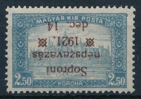 Nyugat-Magyarország VIII. 1921 Parlament 2,50K fordított felülnyomattal, Bodor vizsgálójellel / with inverted overprint. Signed: Bodor