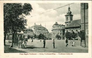 Nagyszeben, Hermannstadt, Sibiu; Ferdinánd király tér, villamos. Jos. Drotleff Nr. 4. / Piata Regele Ferdinand / square, tram (EK)