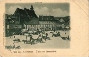 Brassó, Kronstadt, Brasov; Fő tér, piac, J.L. & A. Hesshaimer, Heinrich Wagner és Wilhelm Scherg üzlete. Julius Müller / market square, shops