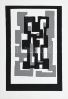 Frank Magda (1914-1997): Geometrikus szoborterv. Szitanyomat, papír, jelzett, 32,5×21 cm