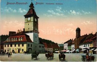 Brassó, Kronstadt, Brasov; Búzasor, Tanácsház, görögkeleti templom / Rathaus / town hall, square, Orthodox church