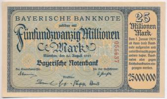 Németország / Weimari Köztársaság / Bajorország 1923. 25.000.000M 055637 T:II-,III szép papír, hátulján kis folt Germany / Weimar Republic / Bavaria 1923. 25.000.000 Mark 055637 C:VF,F nice paper, small stain on reverse Krause P#S933