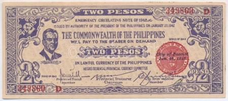 Fülöp-szigetek 1942. 2P 349860 D T:III kis folt Philippines 1942. 2 Pesos 349860 D C:F small stain Krause P#S647b