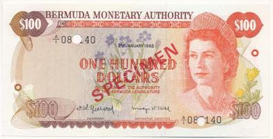 Bermuda 1982. 100$ A/I08( )140 Specimen lyukasztással érvénytelenített mintanyomat T:I- Bermuda 1982. 100 Dollars A/I08( )140 Specimen cancelled by holes, specimen banknote C:AU Krause P#33s