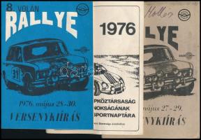 1974-1977 6 db rally témájú kiadvány (versenykiírás, programfüzet): Magyar Autóklub 8. és 9. Mecsek Rally, Autós bajnokság 1976., 8. és 9. Volán Rallye; az utóbbi címlapján Hollós István rallyversenyző aláírásával