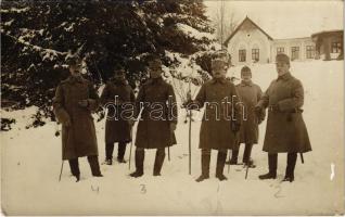 1916 Osztrák-magyar katonai álláshely, katonatisztek télen / WWI K.u.k. military post in winter, soldiers. photo + M. Kir. 307. honvéd menetzászlóalj parancsnokság
