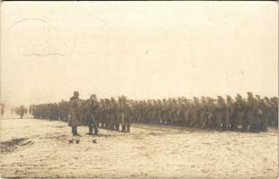 1916 Osztrák-magyar katonák felsorakozva / WWI K.u.k. military, soldiers lined up. photo + M. Kir. 307. honvéd menetzászlóalj parancsnokság
